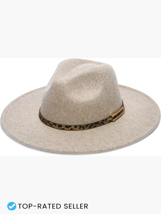 Wide Brim Fedora Hat Faux Wool Felt Animal Print Band Classic Western Style main image 7